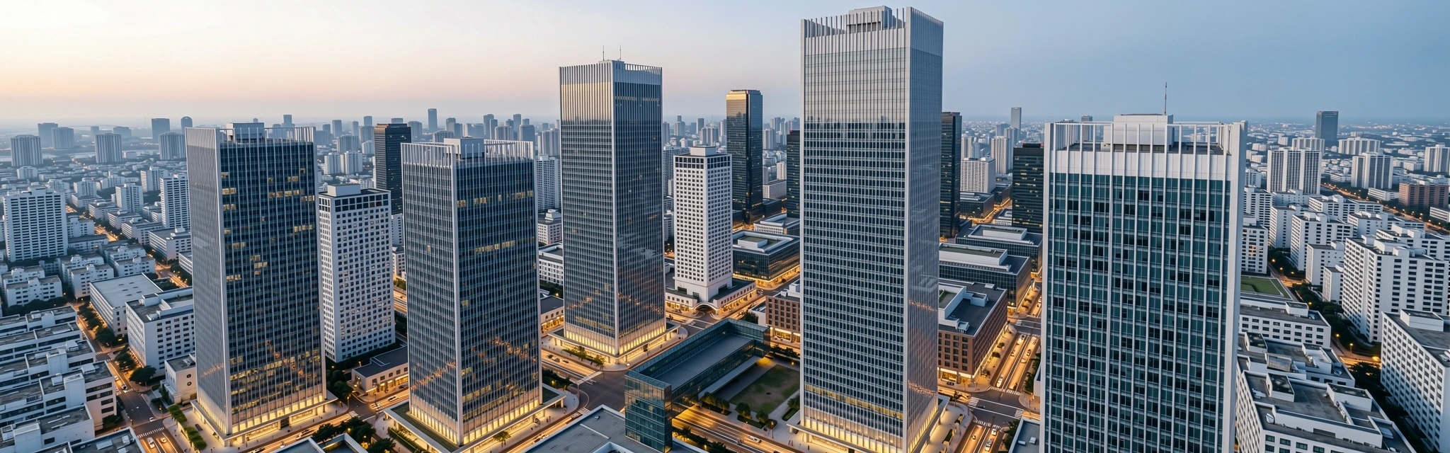 Global skyline representing international reach